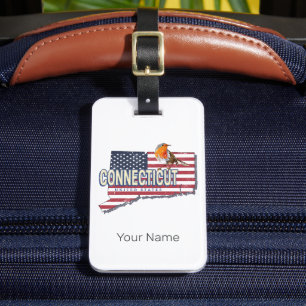Connecticut united states retro state map vintage luggage tag