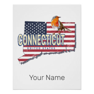 Connecticut united states retro state map vintage poster