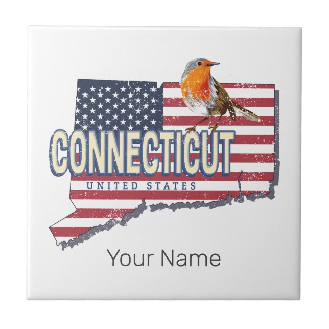 Connecticut united states retro state map vintage tile (Front)