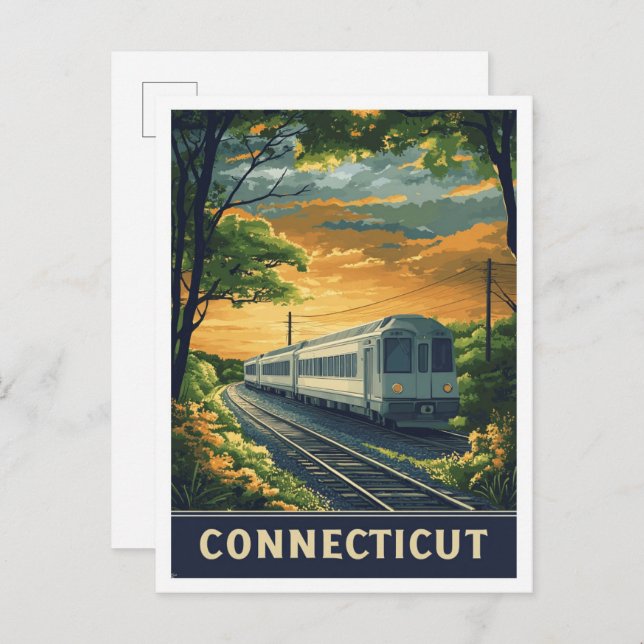 Connecticut USA Vintage Illustration Travel Postcard (Front/Back)