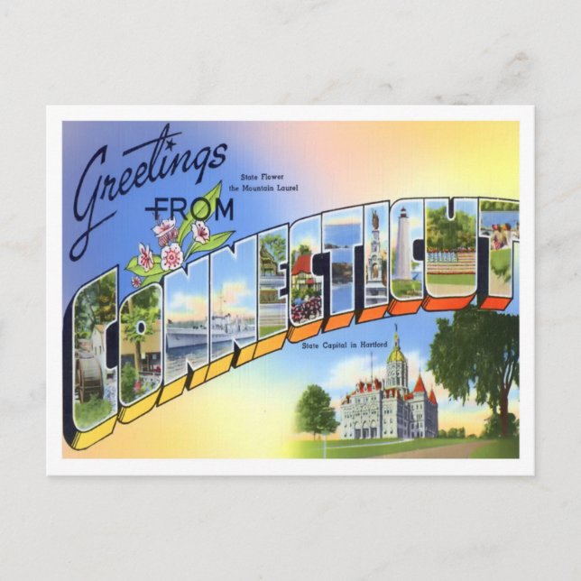 Connecticut Vintage Big Letters Postcard (Front)