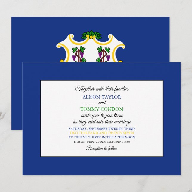 Connecticuter Flag, Flag of Connecticut Wedding Invitation (Front/Back)