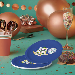 Connecticuter Flag & Seal, Connecticut Paper Plate