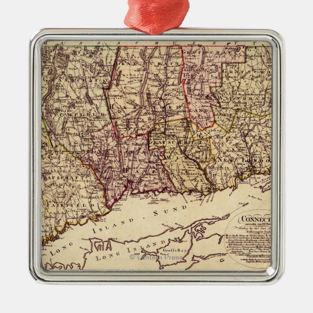 ConnecticutPanoramic MapConnecticut Metal Tree Decoration (Front)