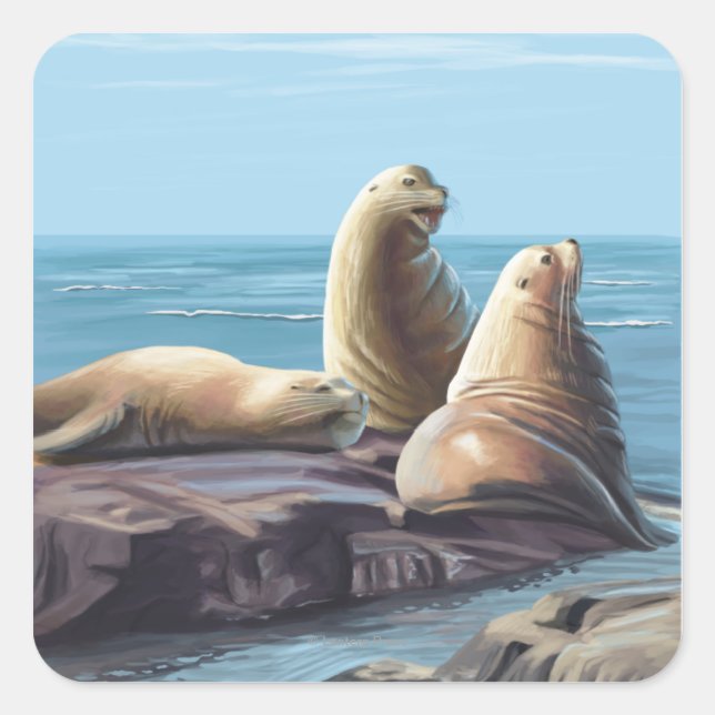 ConnecticutSea Lions Scene Square Sticker (Front)
