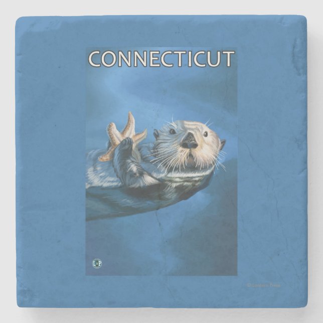 ConnecticutSea Otter Scene Stone Coaster (Front)