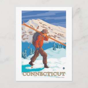 ConnecticutSkier Carrying Skis Postcard