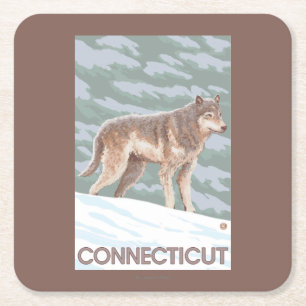 ConnecticutWolf Scene Square Paper Coaster