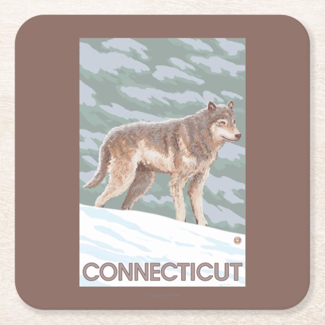 ConnecticutWolf Scene Square Paper Coaster (Front)