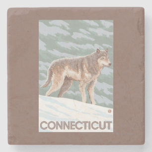 ConnecticutWolf Scene Stone Coaster