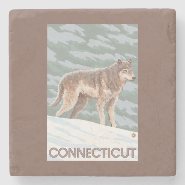 ConnecticutWolf Scene Stone Coaster (Front)