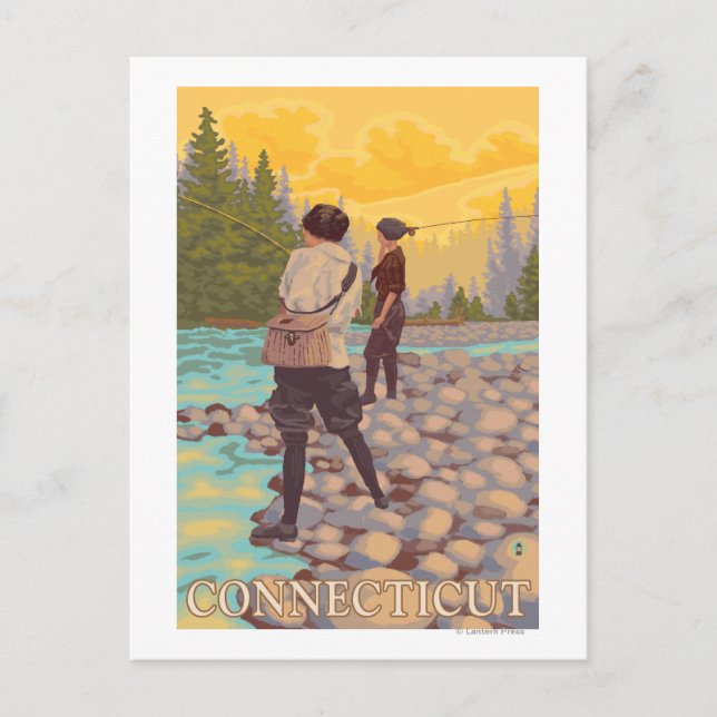 ConnecticutWomen Fly Fishing Scene Postcard (Front)