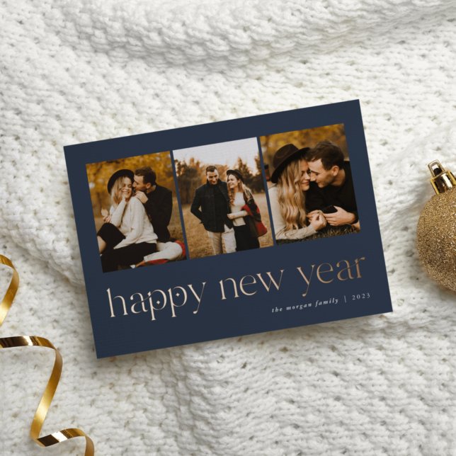 Connection | 3 Photo New Year Foil Holiday Card (Creator Uploaded)
