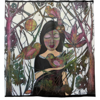 Connection Woman and Birds Whimsical Art Shower Curtain