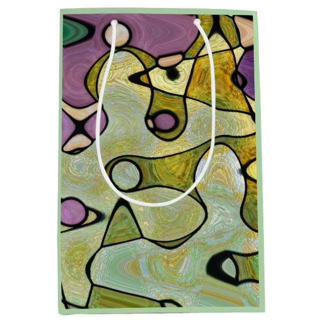 Connections in green purple abstract design medium gift bag (Front)