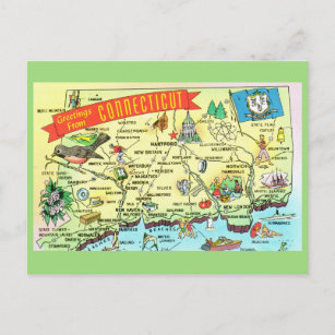 Conneticut State Map Postcard