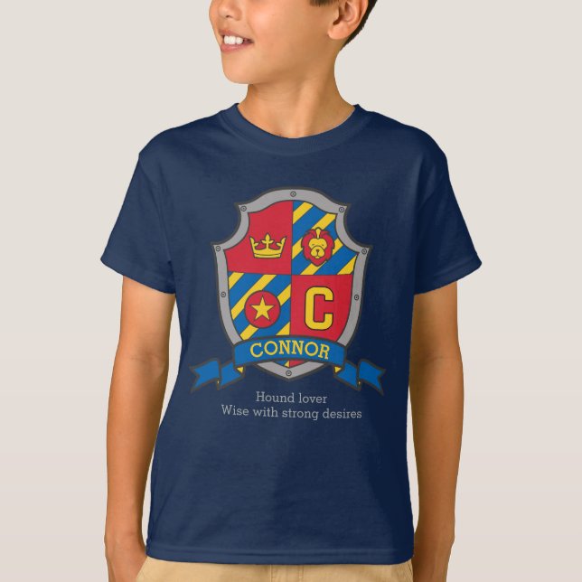 Connor boys C name & meaning knights shield T-Shirt (Front)