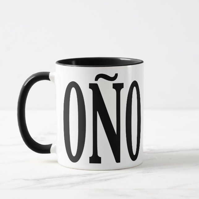 Coño Porcelain Mug - 11oz Black Rim  Just Mangu It (Left)