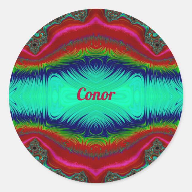 CONOR ~ Bright Red Green Blue Fractal Design ~  Classic Round Sticker (Front)