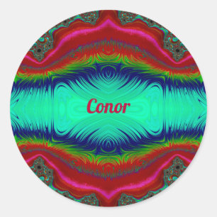 CONOR ~ Bright Red Green Blue Fractal Design ~  Classic Round Sticker