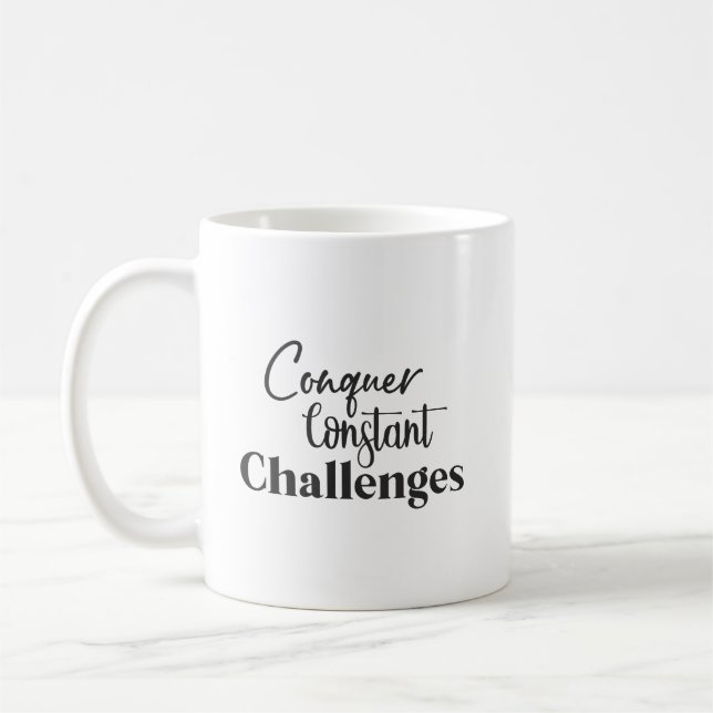 Conquer Challenges Gym Hustle Success Motivational Coffee Mug (Left)