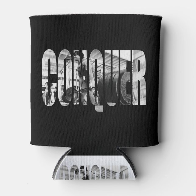 CONQUER, Deadlift, Workout Motivational Can Cooler (Front)