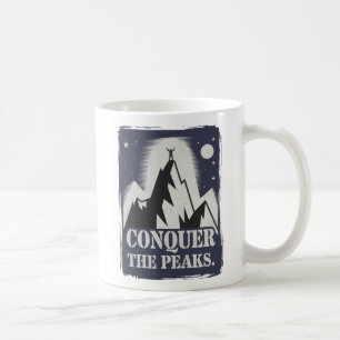 Conquer the Peaks Motivational Mountain Design Coffee Mug
