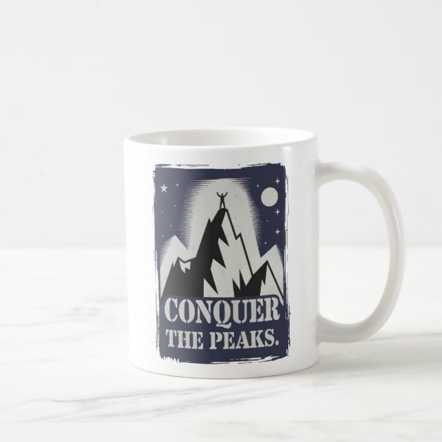 Conquer the Peaks Motivational Mountain Design Coffee Mug (Right)