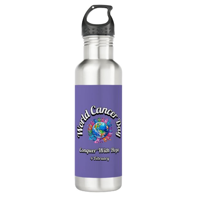 Conquer With Hope. World Cancer Day. 710 Ml Water Bottle (Front)