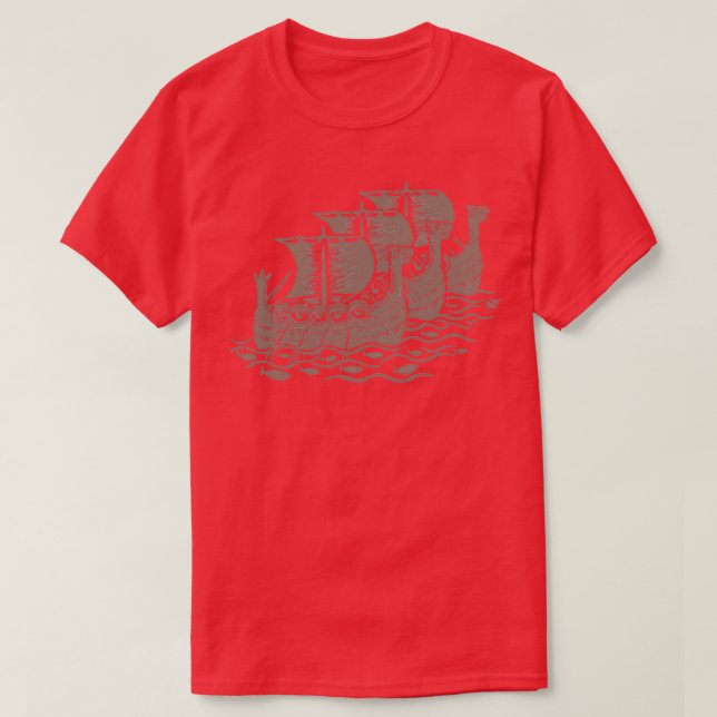 Conquest of the Viking woodcut Print Warm Grey T-Shirt (Design Front)