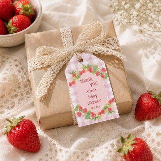 Conquette berry Strawberry Floral Girl Baby Shower Gift Tags