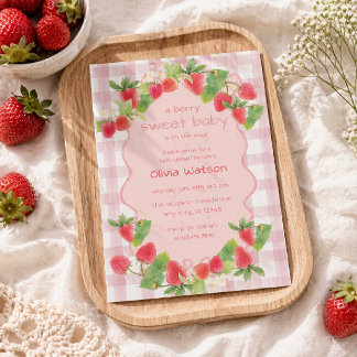Conquette berry Strawberry Floral Girl Baby Shower Invitation