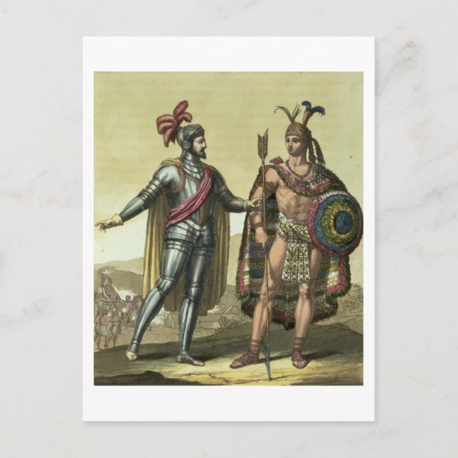 Conquistador with a Native American Chief (colour Postcard (Front)