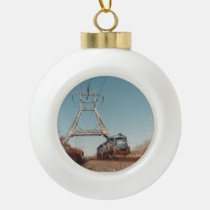 Conrail locomotives under PECO transmission lines  Ceramic Ball Christmas Ornament