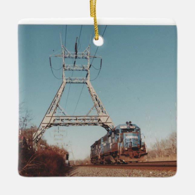 Conrail locomotives under PECO transmission lines Ceramic Ornament (Front)