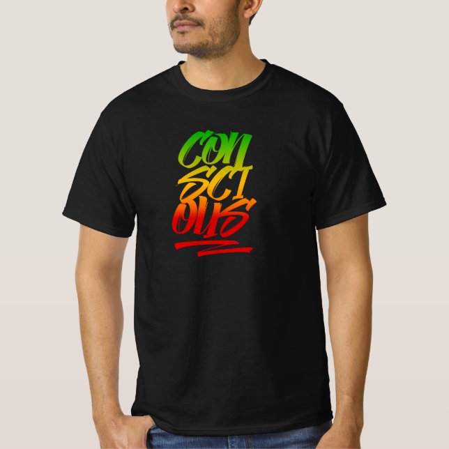 Conscious Rasta Colours Typography Reggae T-Shirt (Front)