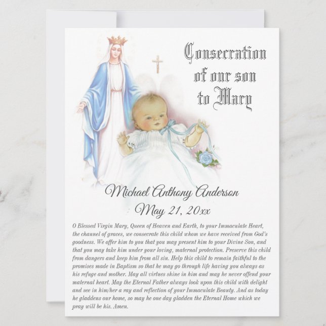 Consecration of our Baby Son Blessed Virgin Mary Holiday Card (Front)