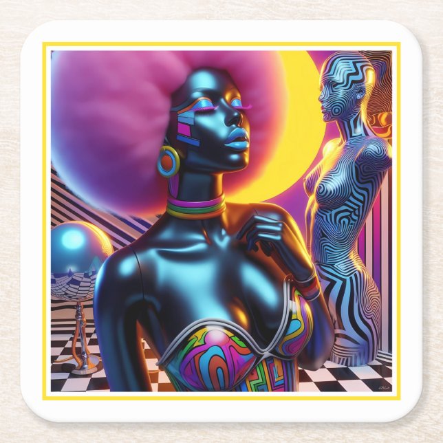 Consensual Sentry Ken Gauge Fantasy Vaporwave Square Paper Coaster (Front)