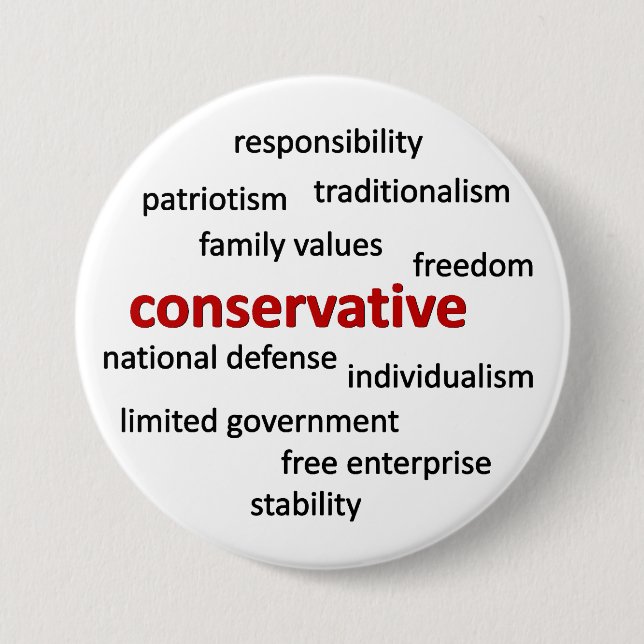 Conservative philosophy and values 7.5 cm round badge (Front)