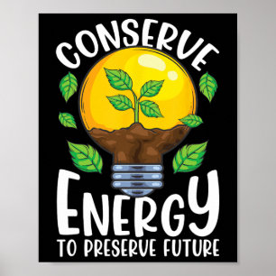 Conserve Energy Lightbulb Tree Green Environment Poster