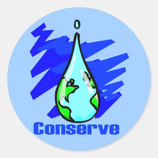 Conserve Water Earth Water Drop Classic Round Sticker (Front)