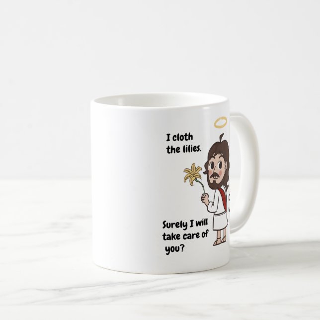 Consider the lilies bible verse cartoon mug (Front Right)