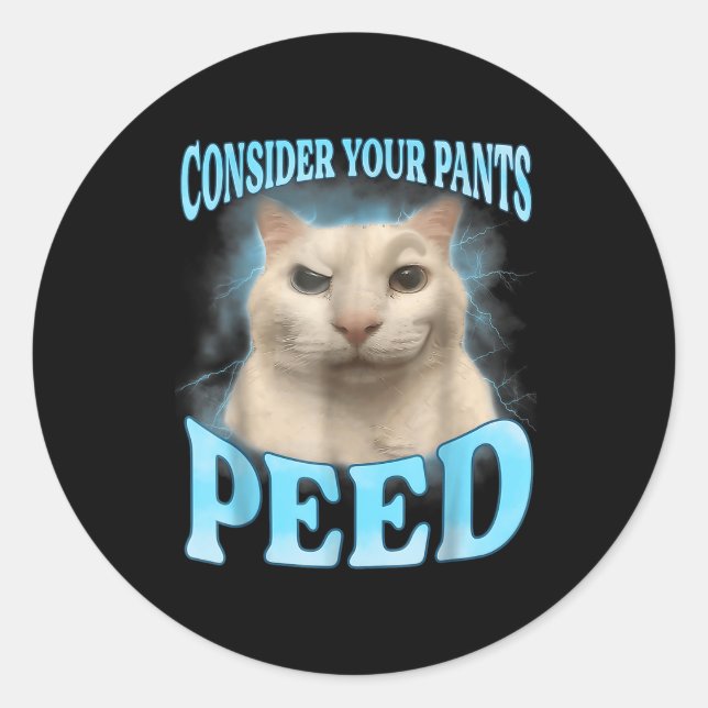 Consider Your Pants Peed Funny Freak Cat Meme Humo Classic Round Sticker (Front)