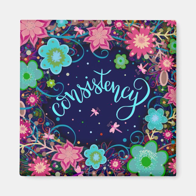 Consistency Fun Blue Floral Modern Inspirivity Magnet (Front)