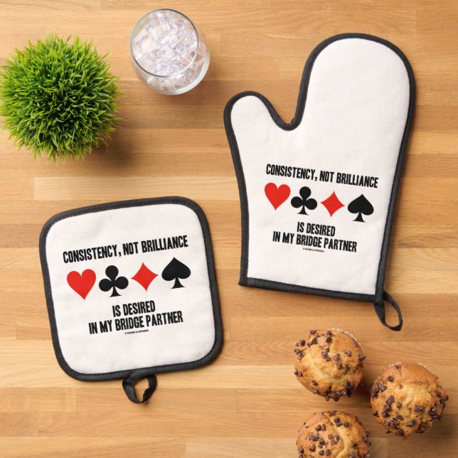 Consistency, Not Brilliance Desired In Bridge Oven Mitt & Pot Holder Set (Top Down)