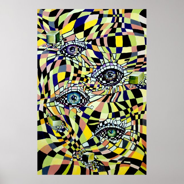 Conspiracy All Seeing Eye Chessboard Watercolor Poster (Front)