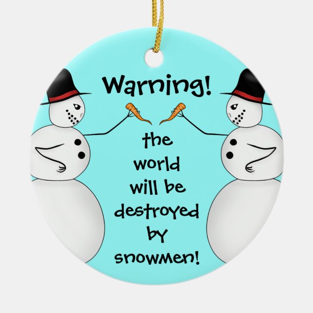 Conspiracy theory snowmen ceramic tree decoration (Front)