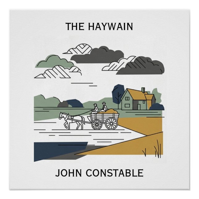 Constable’s Haywain Line Art Illustration Poster (Front)
