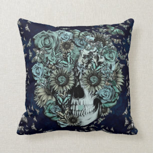 Constant, navy blue butterfly skull cushion