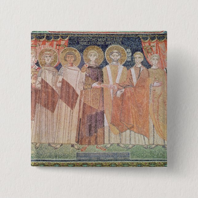 Constantine IV granting Bishop privileges 15 Cm Square Badge (Front)